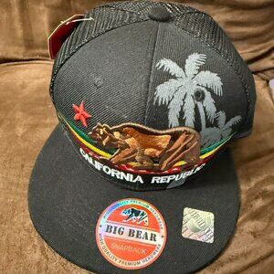 New California flag curved bill Cali adult one-size trucker hat cap.